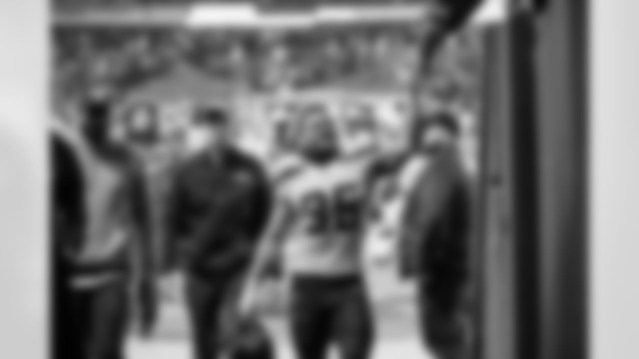 Seahawks running back George Holani (36) celebrates the Week 17 win over the Chicago Bears on Thursday, December 27, 2024.