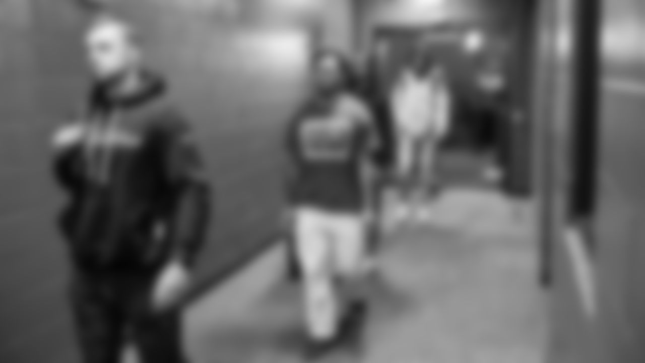 Seahawks running back George Holani (36) arrived at Northwest Stadium for the Sunday Night Football matchup at the Washington Commanders in Week 9.