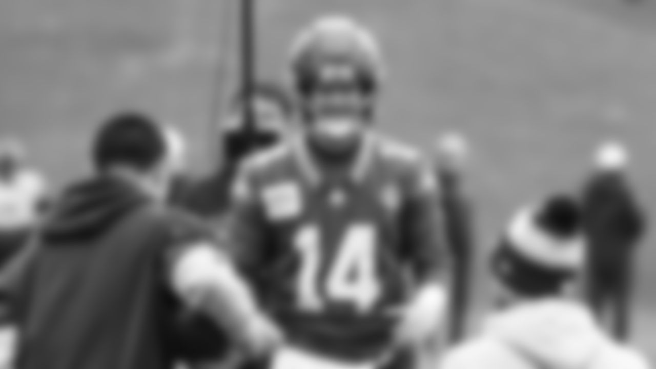 Seahawks quarterback Sam Darnold (14) practiced on Wednesday, January 1, 2026 at the Virginia Mason Athletic Center.