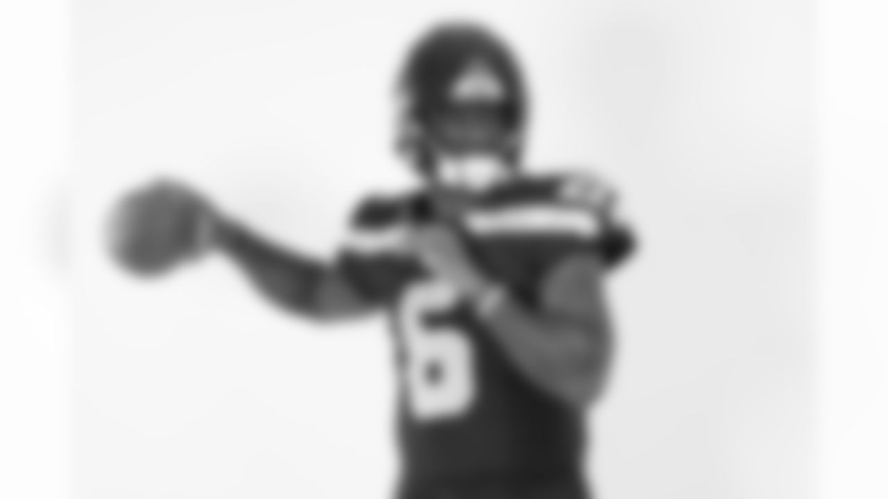 Seattle Seahawks quarterback Jalen Milroe (6) poses for a portrait during the NFLPA Rookie Premiere on Saturday, May 17, 2025 in Thousand Oaks, Calif. (Ben Liebenberg/NFL)