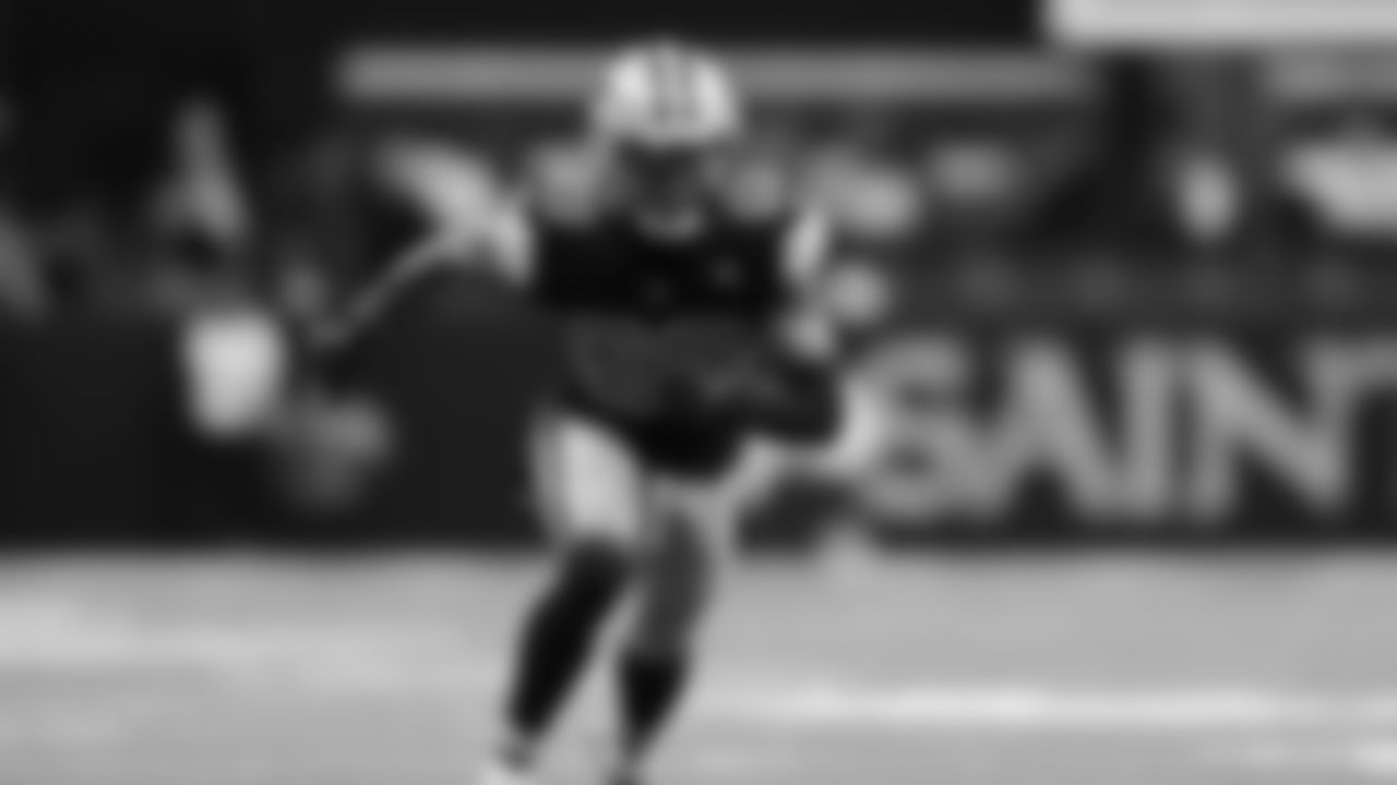 New Orleans Saints wide receiver Rashid Shaheed (89) runs a route during an NFL football game against the Los Angeles Rams, Sunday, Nov. 20, 2022, in New Orleans. The Saints defeated the Rams 27-20. (Logan Bowles via AP)