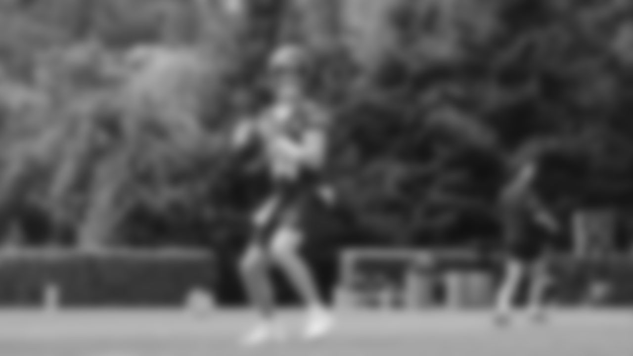 Seahawks quarterback Sam Darnold (14) practiced on August 13, 2025 at the Virginia Mason Athletic Center.