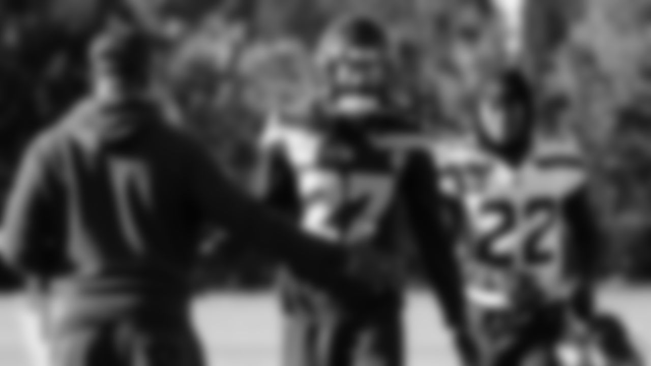 Seahawks cornerback Riq Woolen (27) and wide receiver Rashid Shaheed (22) practiced on Wednesday, November 19 at the Virginia Mason Athletic Center.