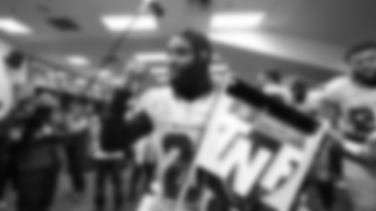 The Seahawks celebrated the 38-37 overtime-win vs. the L.A. Rams in Week 16.