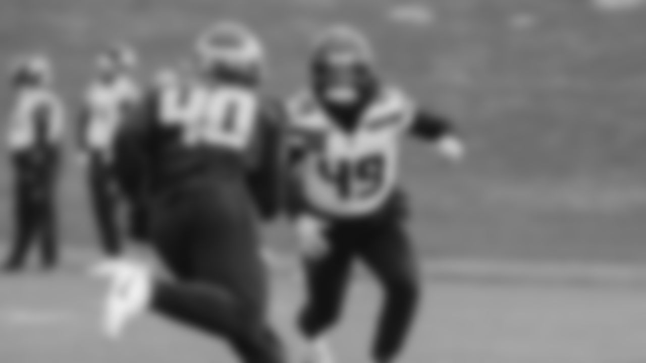 Seahawks linebacker Chris Paul Jr. (49) practiced on Wednesday, January 14, 2026 at the Virginia Mason Athletic Center.