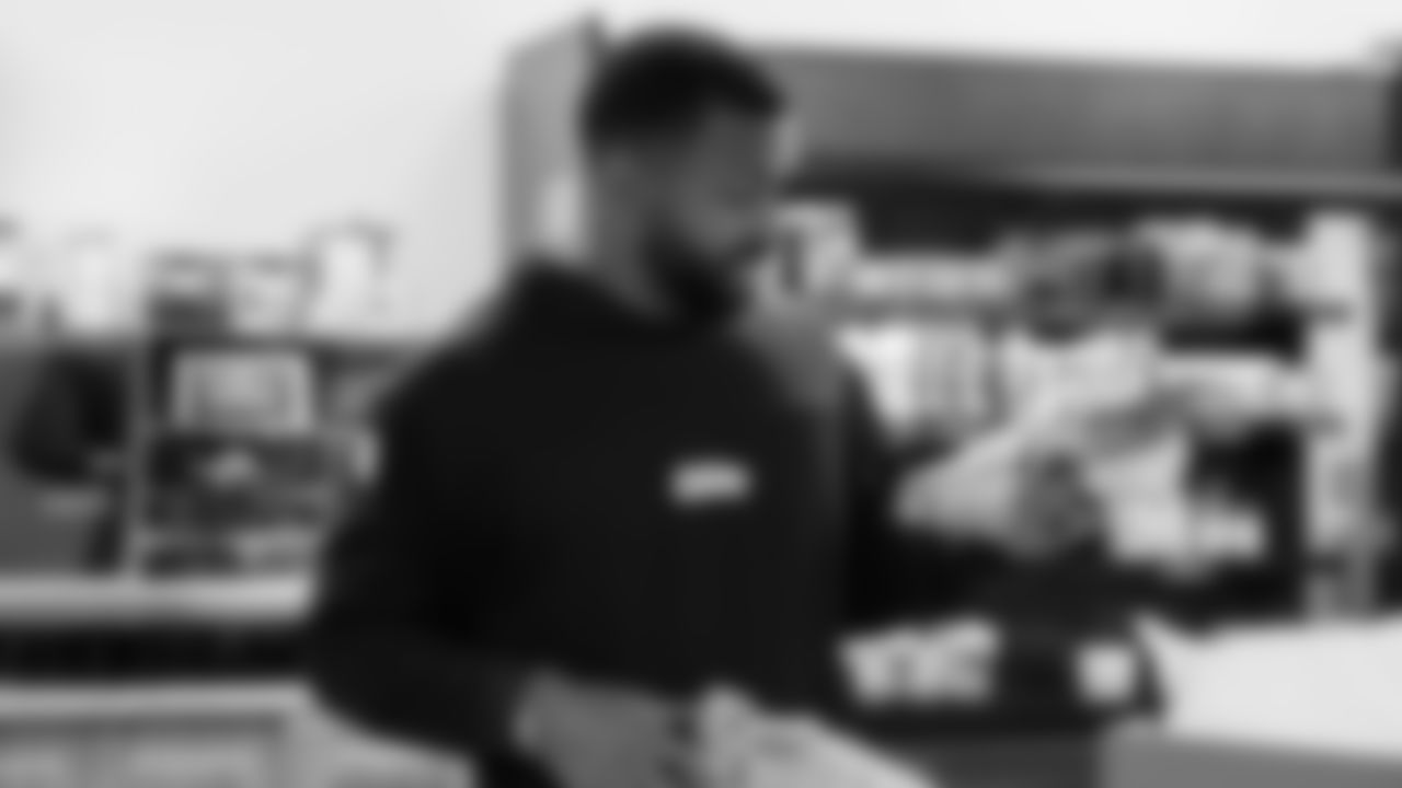 Seahawks safety Julian Love (20) unboxed his My Cause My Cleats at the Virginia Mason Athletic Center.