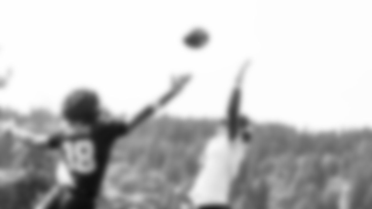 Seahawks tight end Elijah Arroyo (18) and safety Nick Emmanwori (3) practiced on August 1, 2025 at the Virginia Mason Athletic Center.