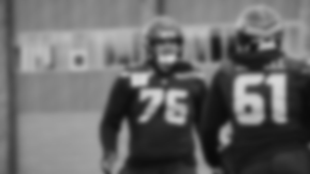 Seahawks guard Grey Zabel (76) practiced on Thursday, January 8, 2026 at the Virginia Mason Athletic Center.
