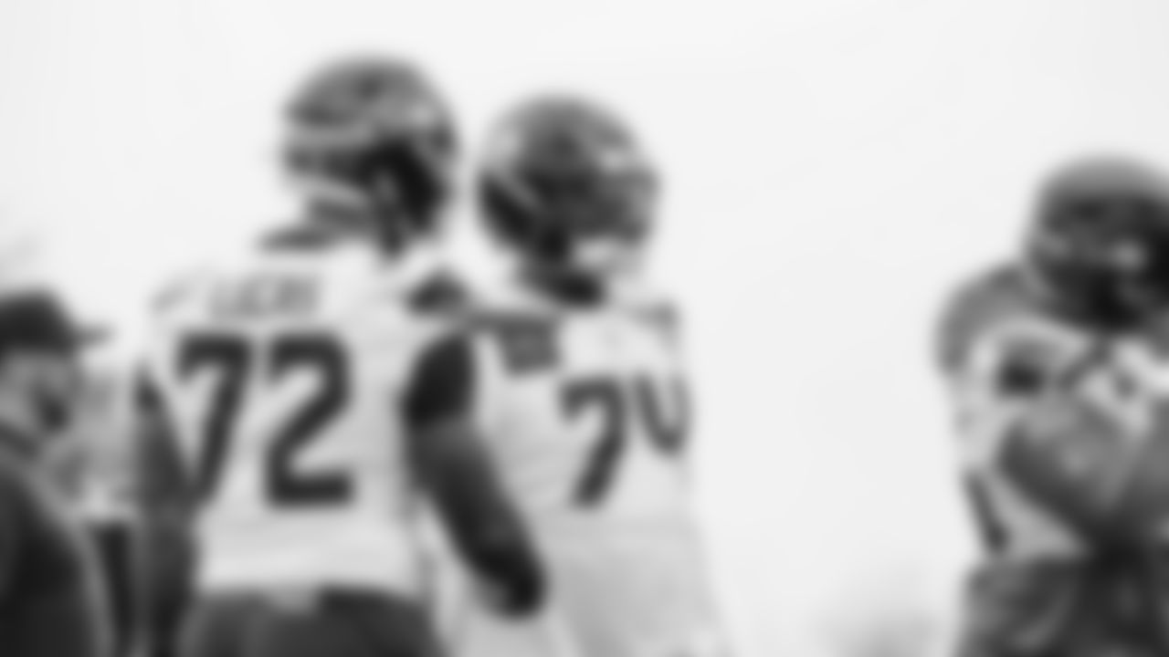 Seahawks tackle Josh Jones (74) practiced on Wednesday, November 12, 2025 at the Virginia Mason Athletic Center.