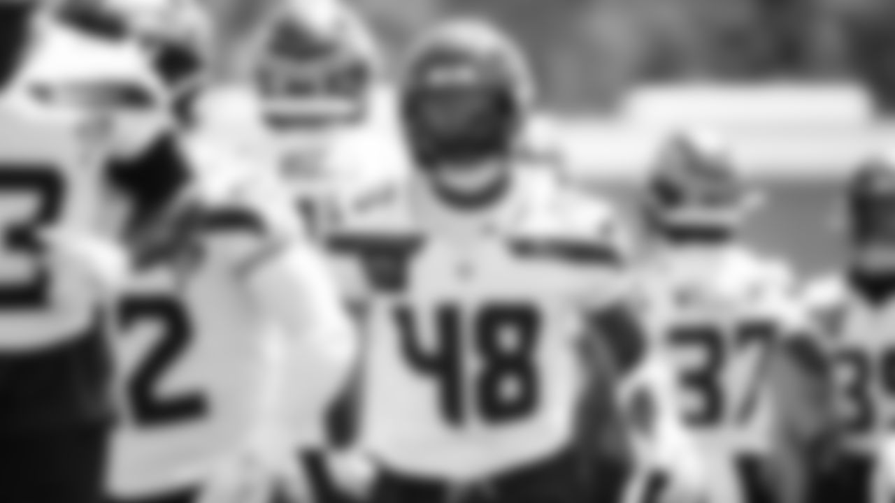 Seahawks linebacker Tyrice Knight (48) participated in a workout on day four of OTAs on Monday, June 2, 2025 at the Virginia Mason Athletic Center.