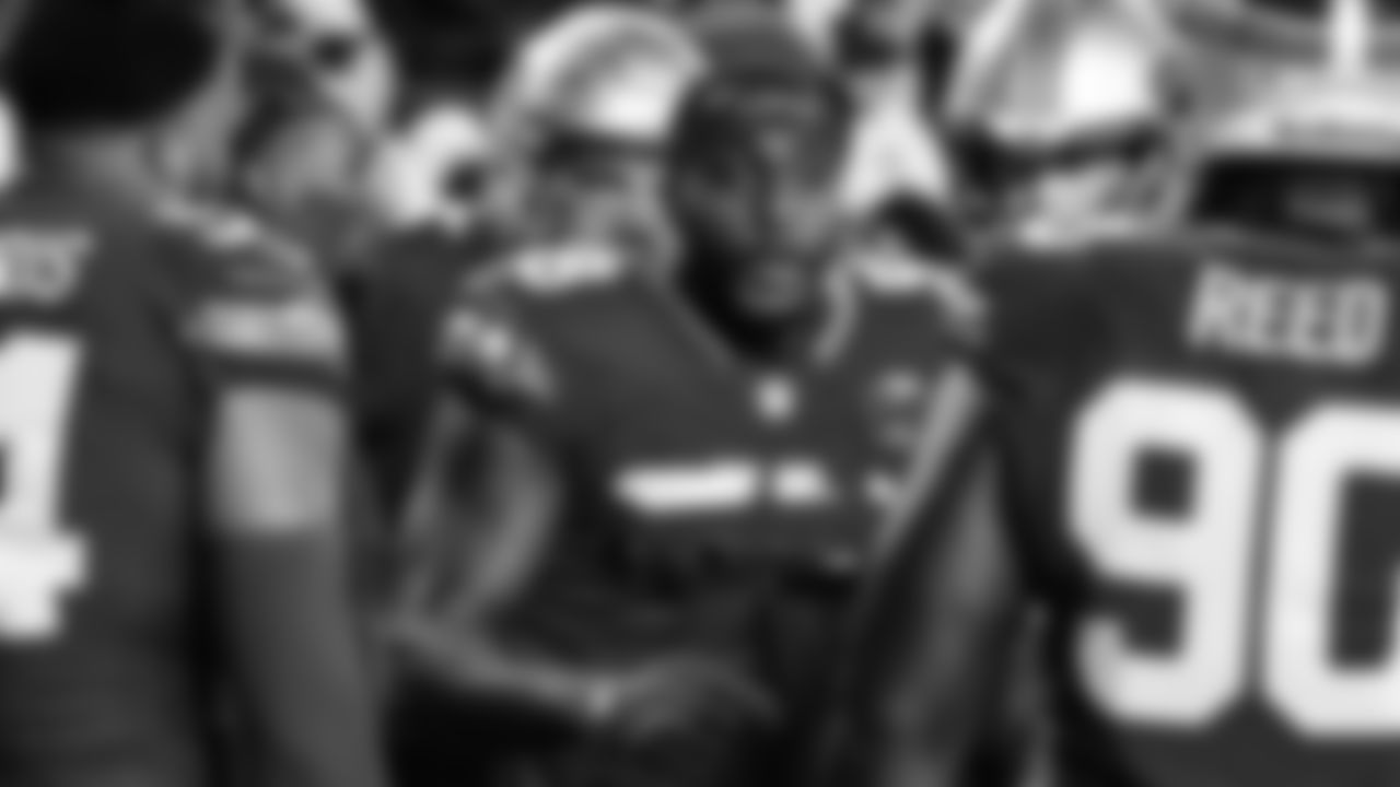 Seahawks linebacker Derick Hall (58) warms up at Northwest Stadium for the Sunday Night Football matchup at the Washington Commanders in Week 9.