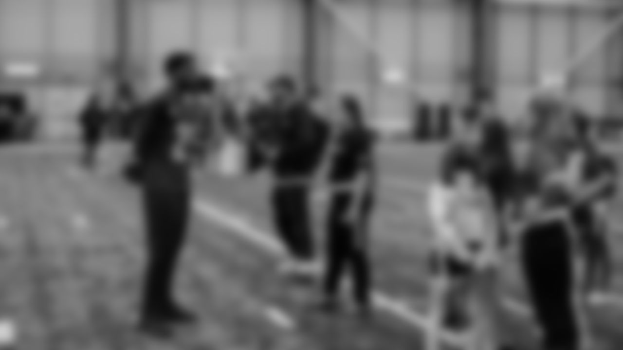 The Seahawks, Women's Sports Foundation, and Delta hosted middle-school aged girls for a panel and joint girls flag football and soccer clinic at the Virginia Mason Athletic Center on Saturday, May 10, 2025.