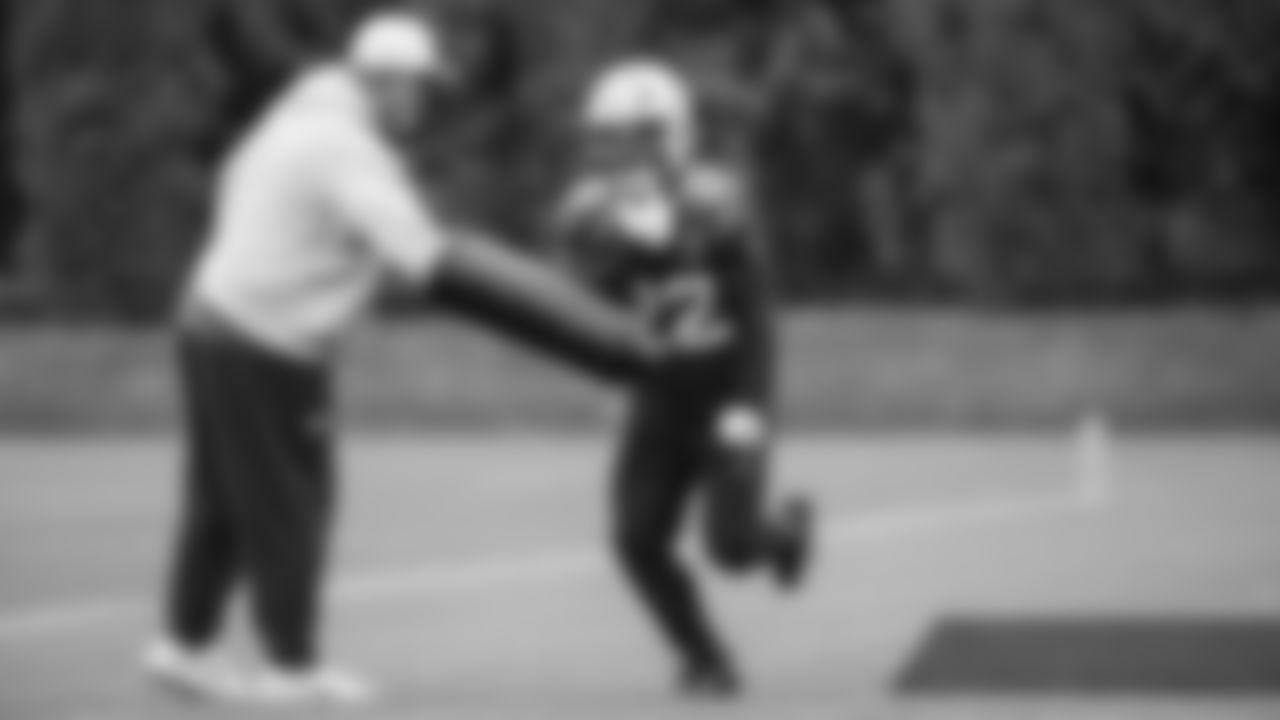 Seahawks running back Myles Gaskin (22) practiced on Thursday, October 30, 2025 at the Virginia Mason Athletic Center.