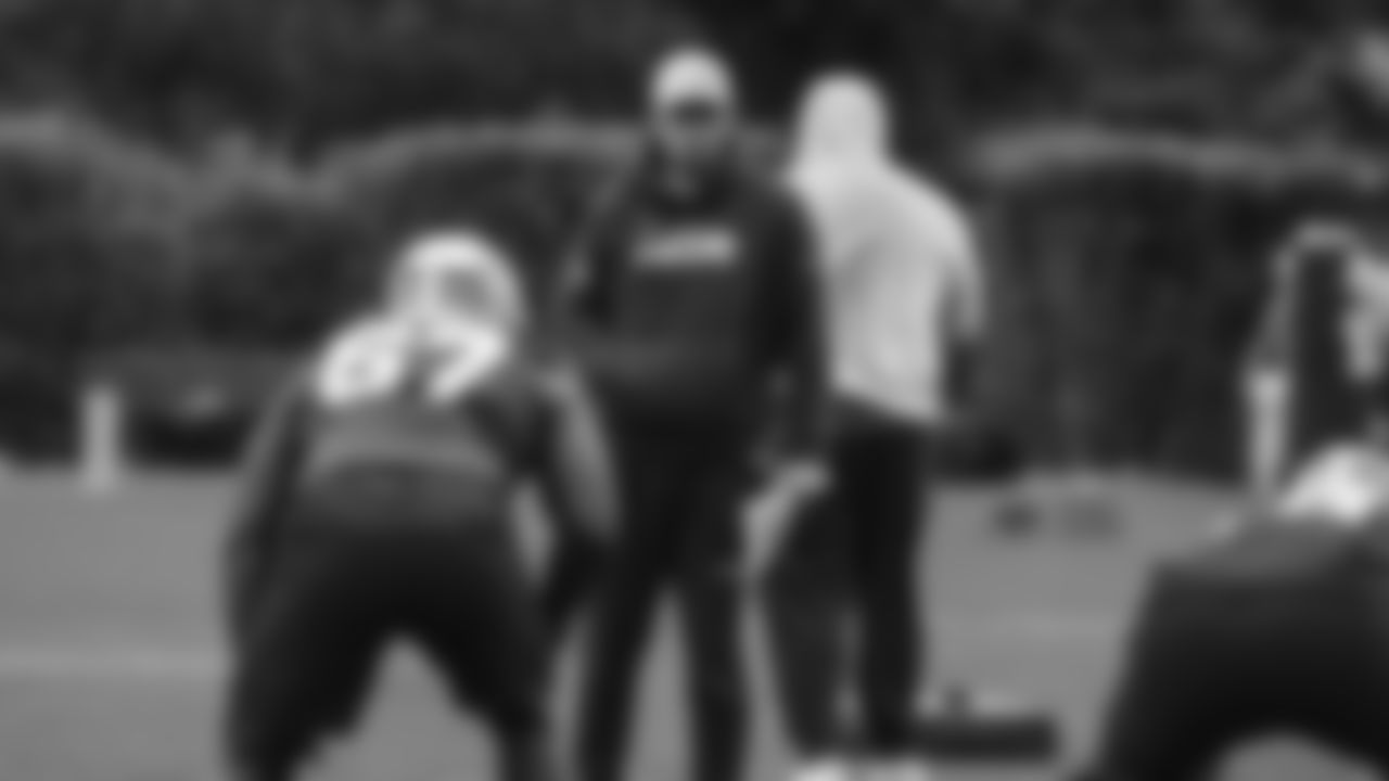 Seahawks offensive coordinator Klint Kubiak at practice on Thursday, October 30, 2025 at the Virginia Mason Athletic Center.