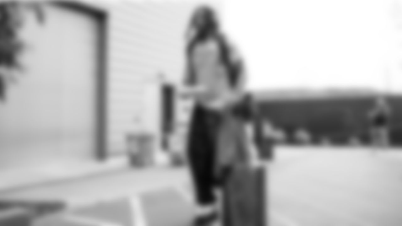 Seahawks cornerback Riq Woolen (27) departed the Virginia Mason Athletic Center for the Week 12 trip to Nashville, Tennessee on Friday, November 21, 2025.