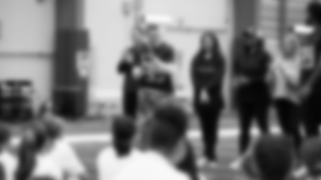 The Seahawks Women's Association packed girls flag kits and hosted a free girls flag football camp at the Seahawks training facility on Saturday, November 8, 2025.