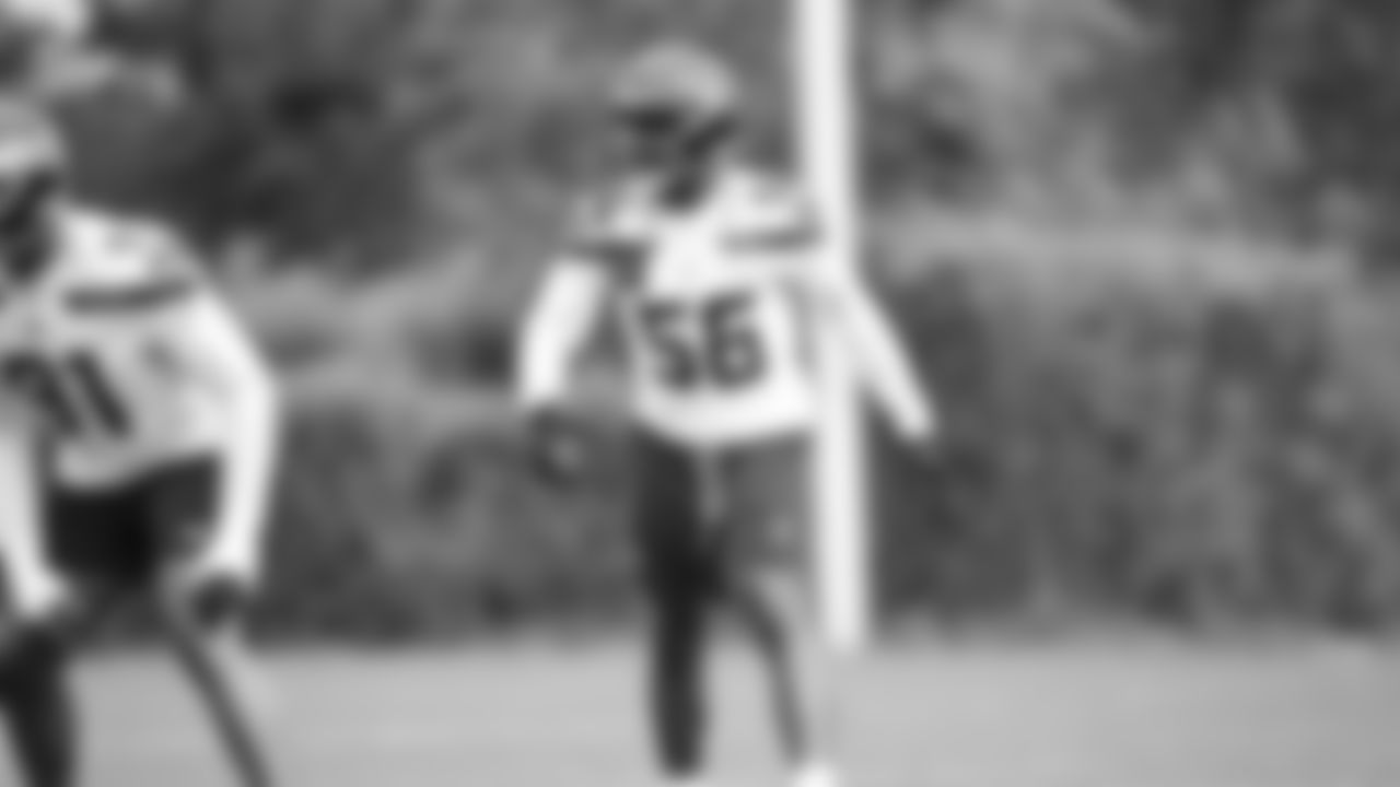 Linebacker Jalan Gaines (56) practiced on day two of rookie minicamp on May 3, 2025 at the Virginia Mason Athletic Center.