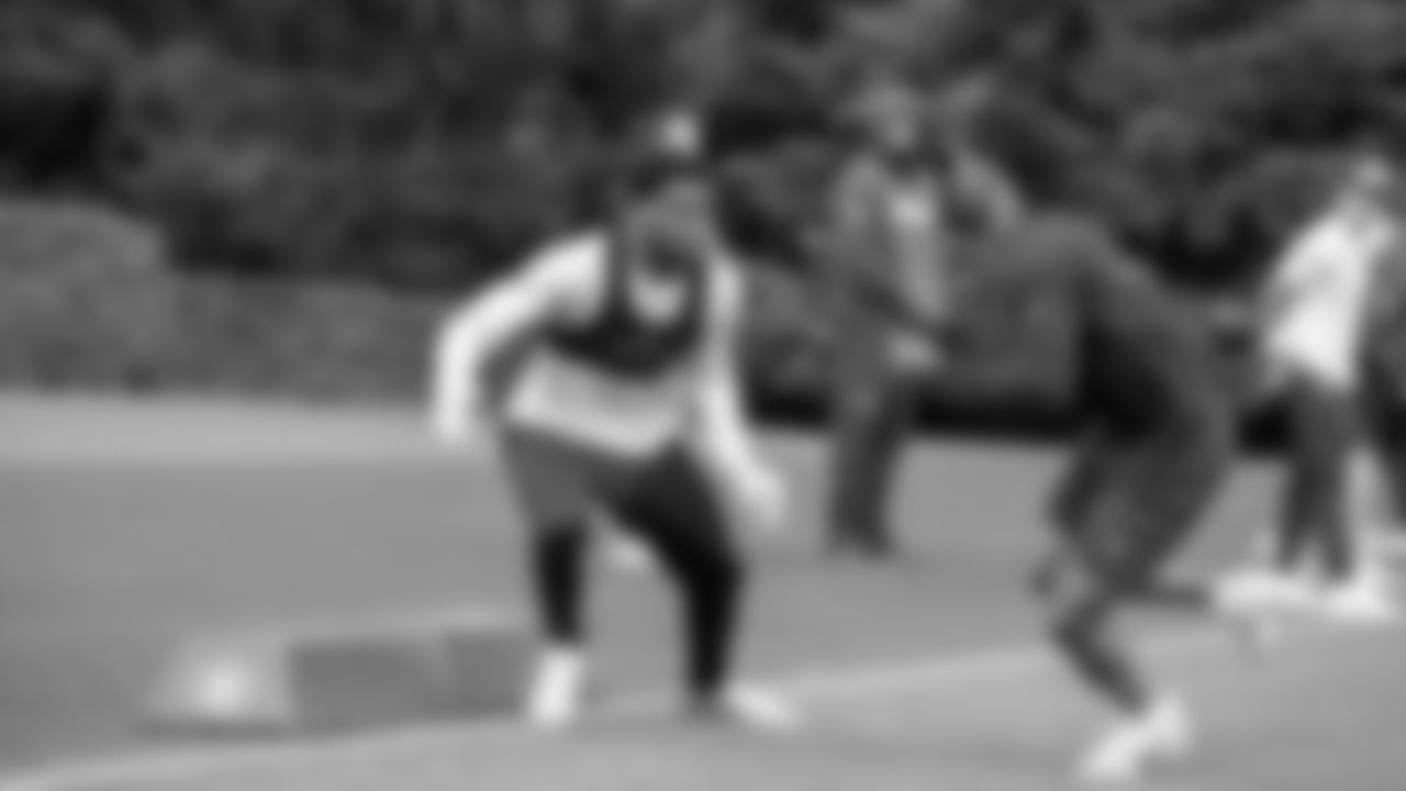 Seahawks cornerback Devon Witherspoon (21) and cornerback Damarion Williams (37) participated in a workout on May 8, 2025 at the Virginia Mason Athletic Center.
