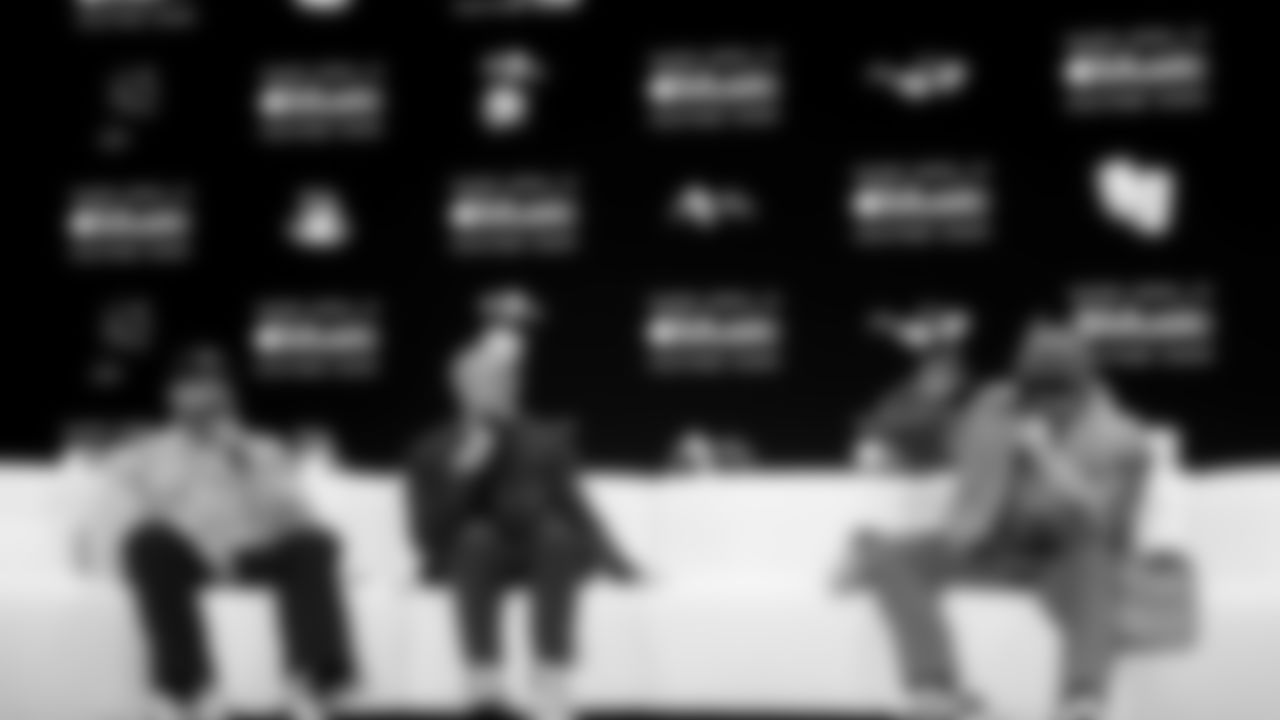 Apple Music's Ebro Darden and Zane Lowe interview halftime performer Bad Bunny at the Apple Music Halftime Show press conference ahead of the Super Bowl 60 football game on Thursday, February 5, 2026 in San Francisco. (Kathryn Riley/NFL)