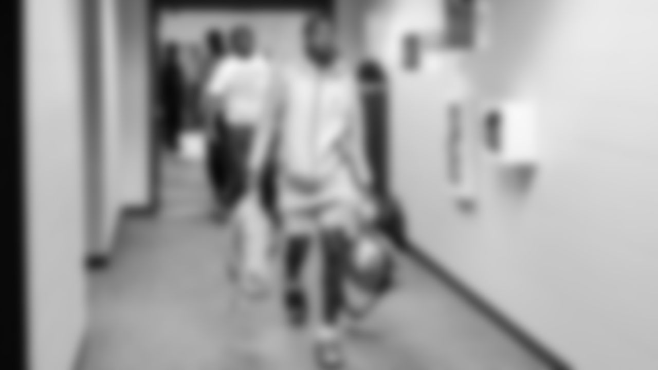 Seahawks wide receiver Tory Horton (15) arrives at Lambeau Field for the preseason Week 3 matchup vs. the Green Bay Packers.