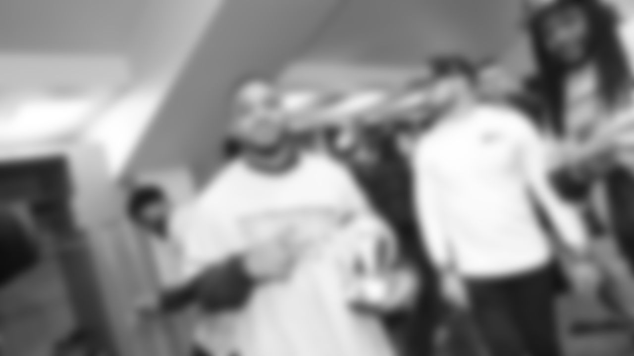 The Seahawks celebrate the 31-27 win vs. the Rams in the NFC Championship on Sunday, January 25, 2026.