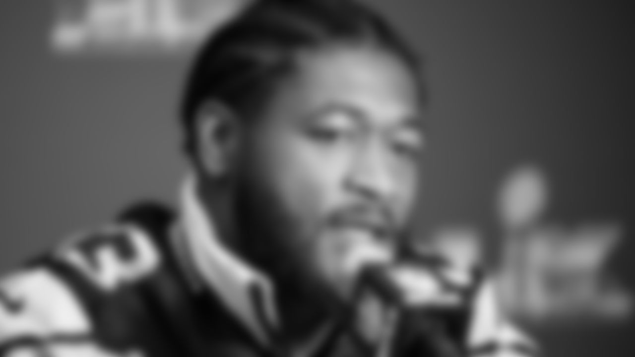 Seahawks linebacker Ernest Jones IV (13) at day three of press conference media availability on February 5, 2026.