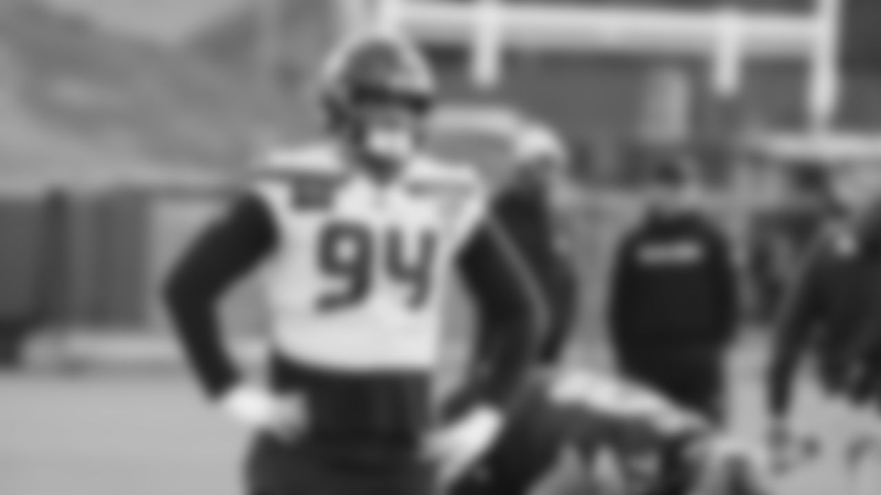 Seahawks defensive end Mike Morris (94) practiced on Wednesday, January 14, 2026 at the Virginia Mason Athletic Center.