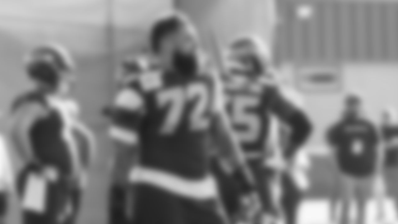 Seahawks tackle Abraham Lucas (72) practiced on February 5, 2026 in San Jose, California.