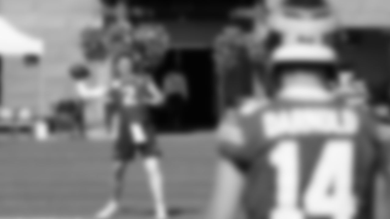 Seahawks quarterback Drew Lock (2) and quarterback Sam Darnold (14) practiced on August 25, 2025 at the Virginia Mason Athletic Center.
