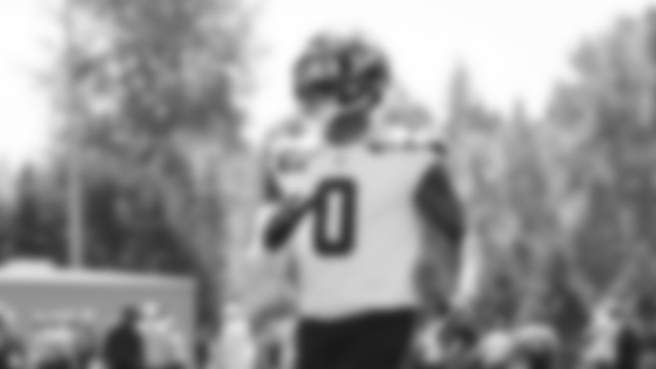 Seahawks defensive end DeMarcus Lawrence (0) participated in a workout on day two of minicamp on Wednesday, June 11, 2025 at the Virginia Mason Athletic Center.