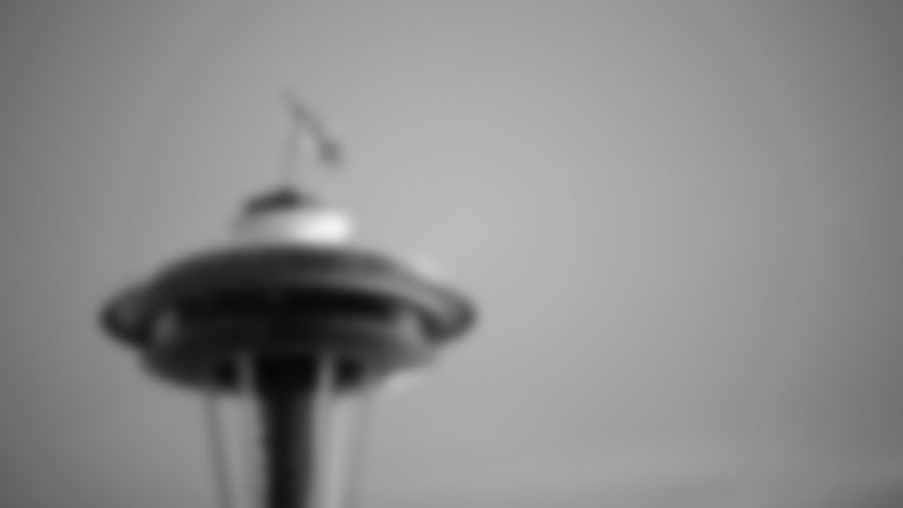 Seahawks Legends Walter Jones and Lofa Tatupu raised the 12 Flag on top of the Space Needle in honor of Blue Friday on January 16, 2026.