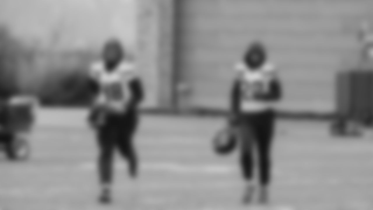 Seahawks linebacker Tyrice Knight (48) and cornerback Nehemiah Pritchett (28) practiced on Thursday, January 29, 2026 at the Virginia Mason Athletic Center.