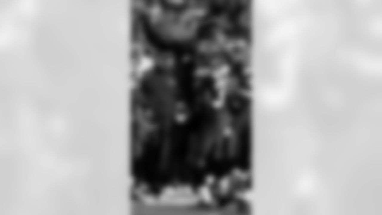 Seattle Seahawks Ken Hamlin celebrates with teammate Shaun Alexander (37) after Alexander scored a touchdown during the NFC championship football game against the Carolina Panthers in Seattle, Sunday, Jan. 22, 2006. (AP Photo/John Froschauer)