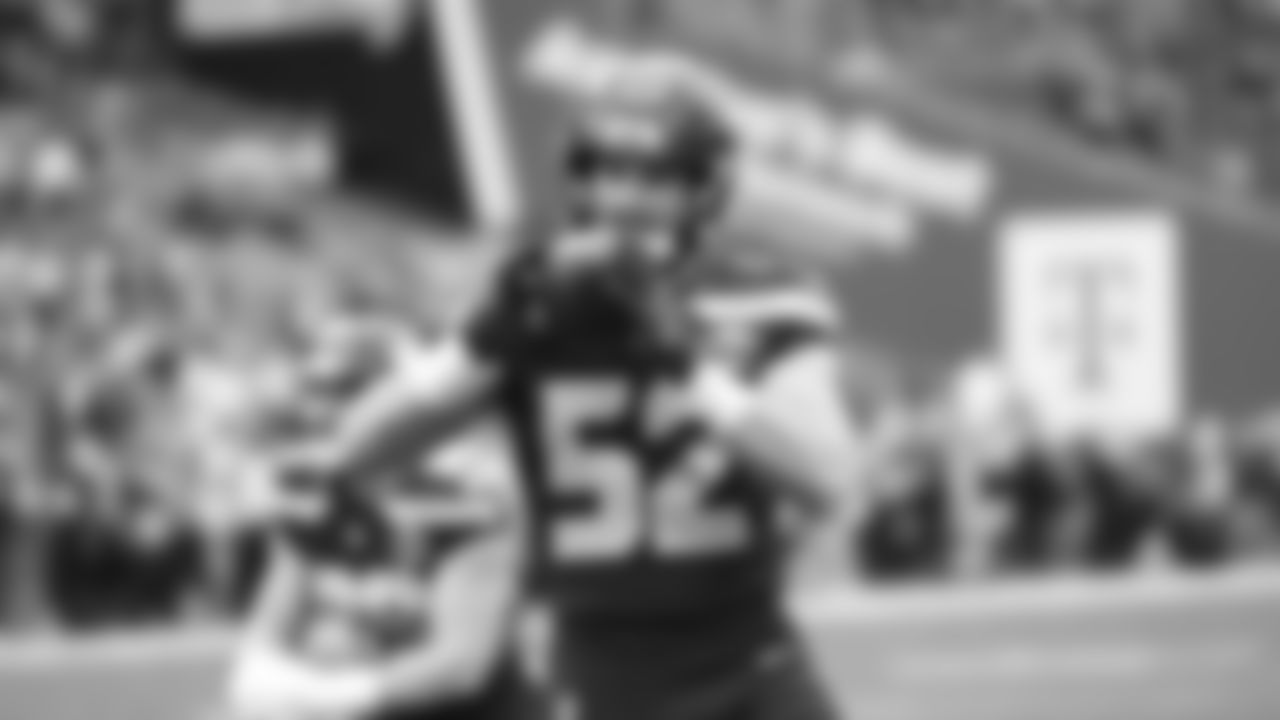 Seahawks linebacker Patrick O'Connell (52) warms up at Lumen Field for the Week 15 matchup vs. the Indianapolis Colts.