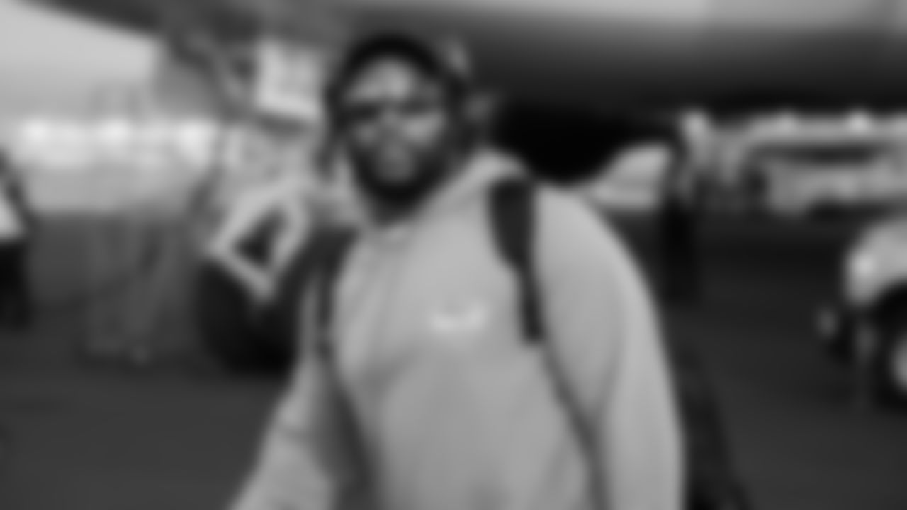 Seahawks tackle Josh Jones (74) arrived in the Bay Area on Sunday, February 1, 2026.