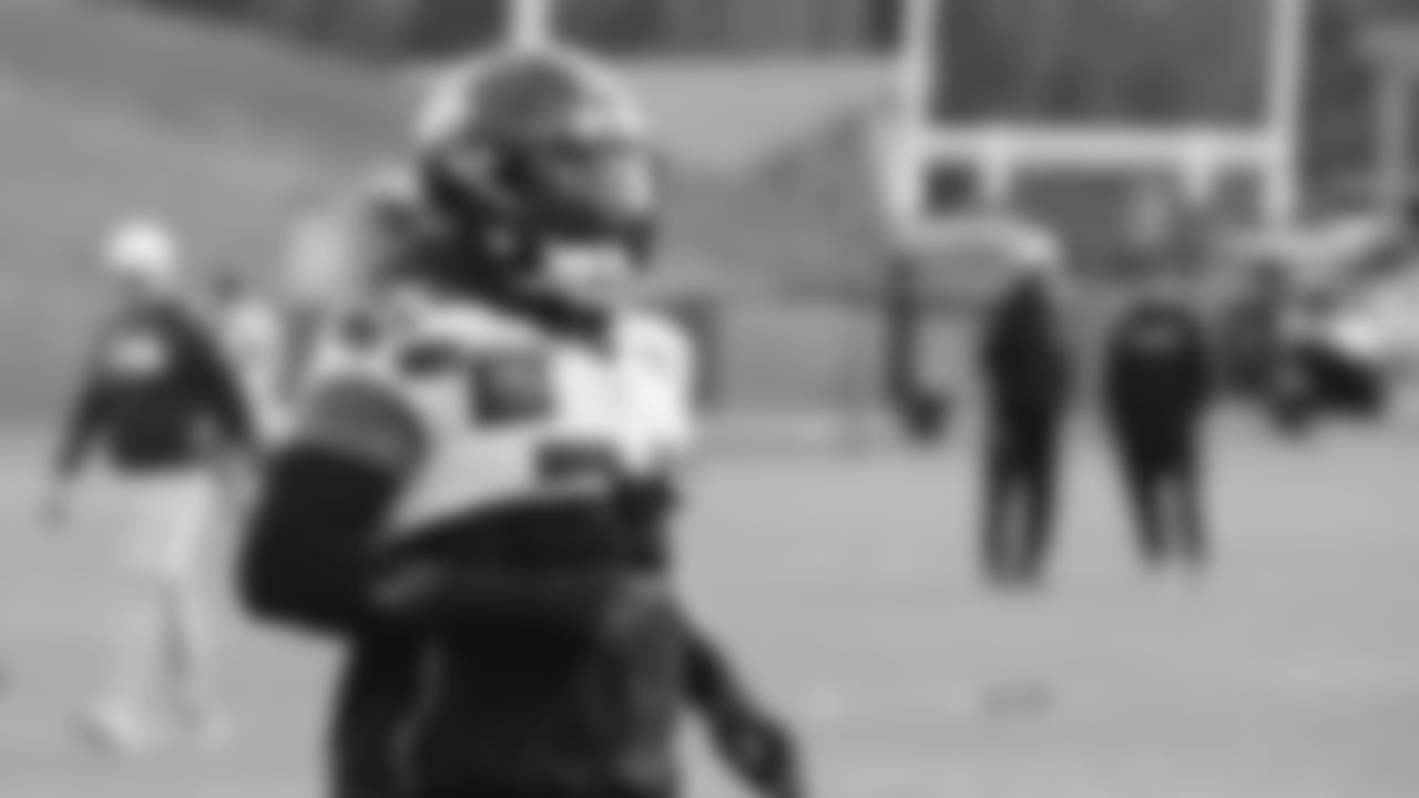 Seahawks linebacker Derick Hall (58) practiced on Wednesday, January 14, 2026 at the Virginia Mason Athletic Center.