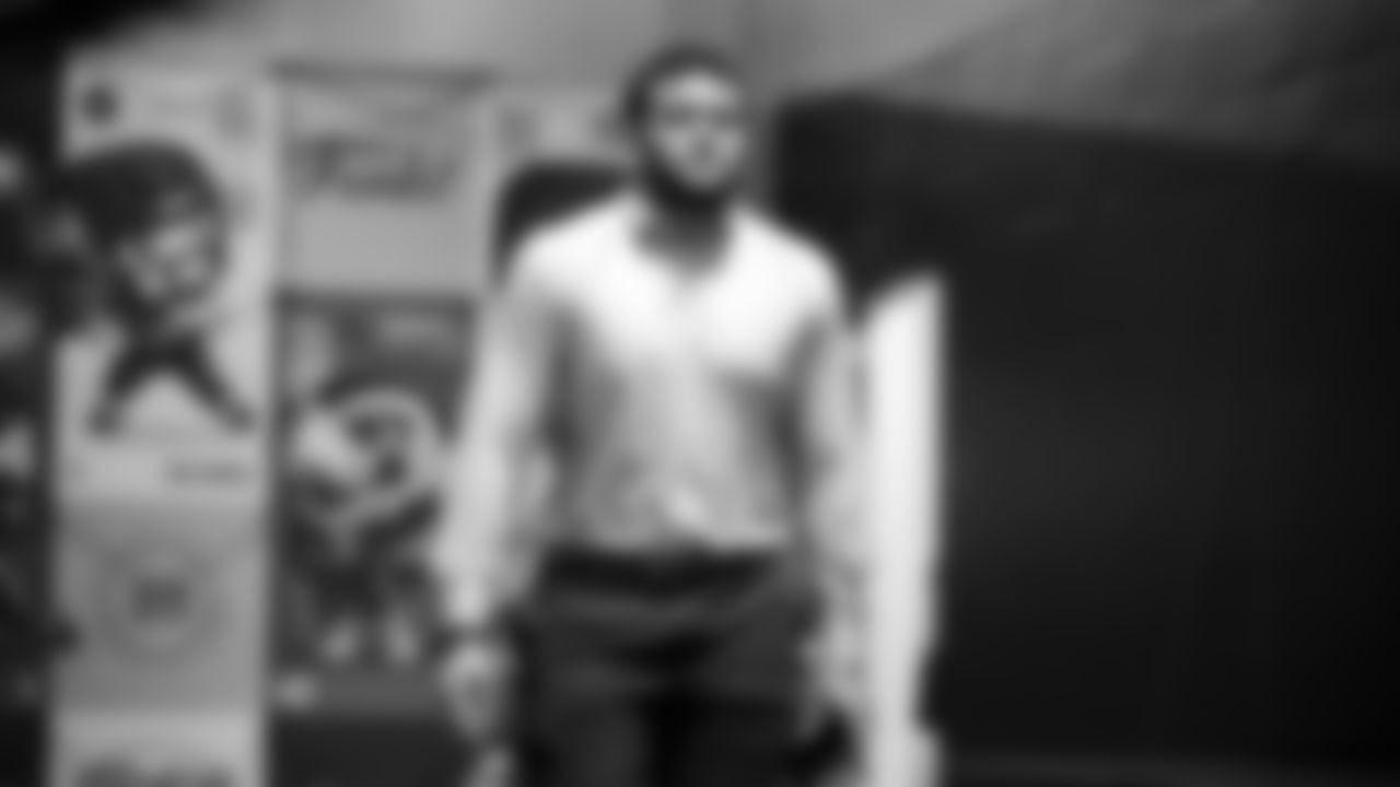 Seahawks defensive end Mike Morris (94) arrives at Lumen Field for the Week 10 matchup vs. the Arizona Cardinals.