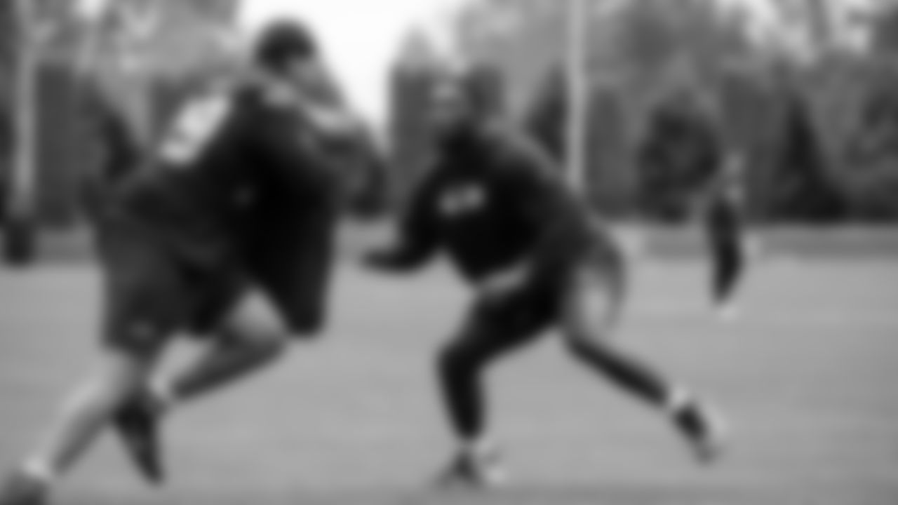Seahawks tackle Charles Cross (67) participated in a workout on May 13, 2025 at the Virginia Mason Athletic Center.