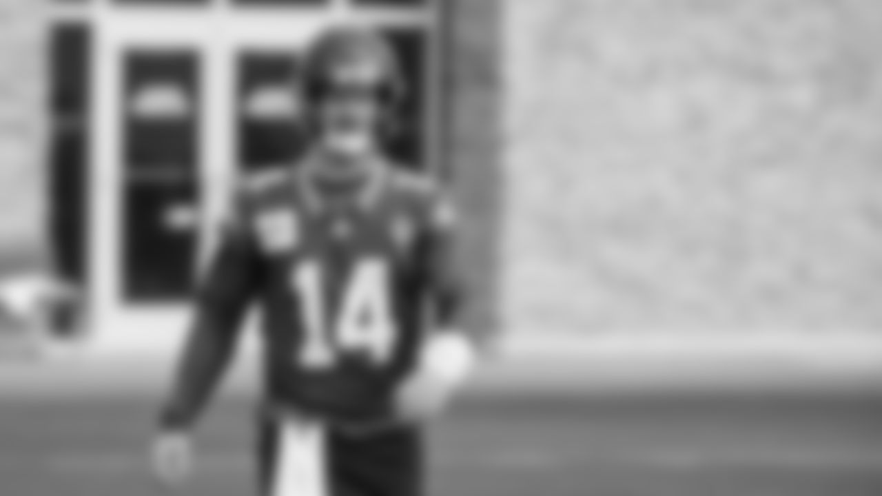 Seahawks quarterback Sam Darnold (14) practiced on Thursday, October 9, 2025 at the Virginia Mason Athletic Center.