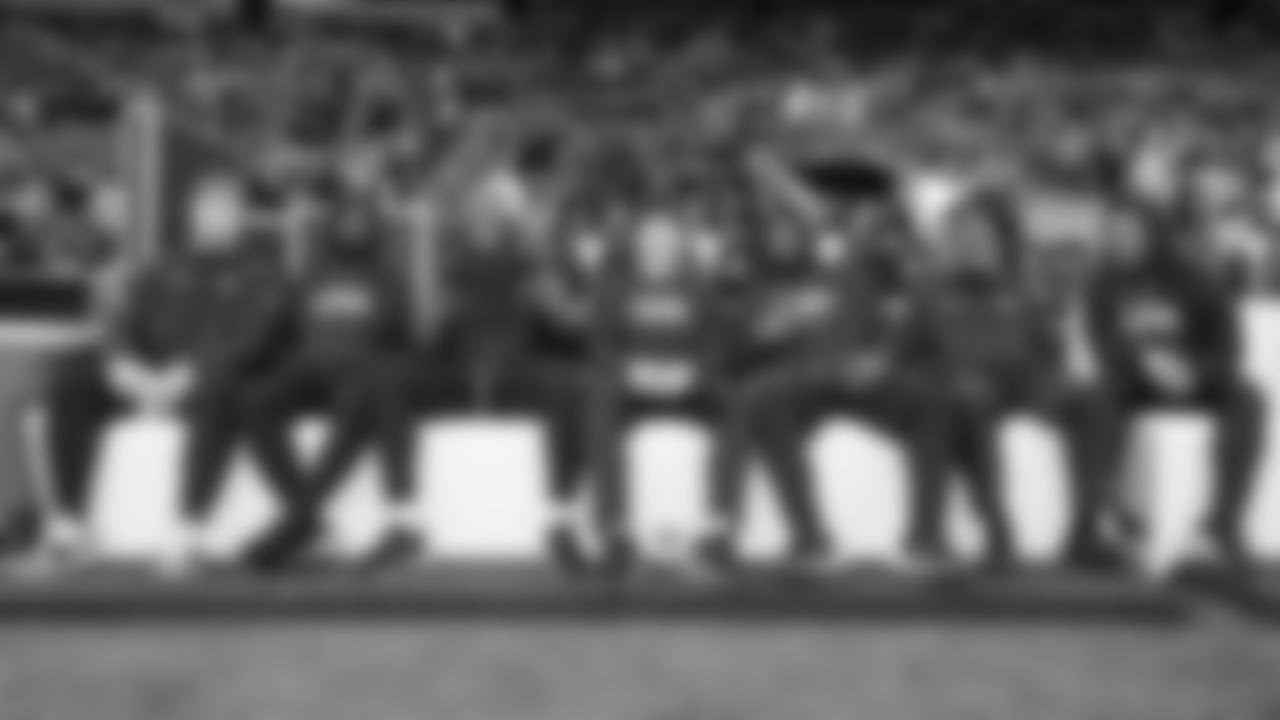 Members of the Seahawks "Ready Squad" on the sidelines during pregame.