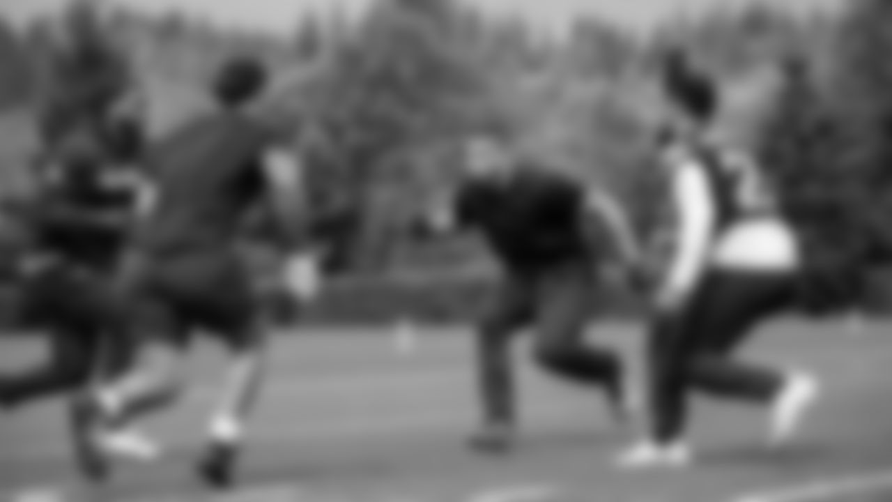 Seahawks running back Zach Charbonnet (26) participated in a workout on May 12, 2025 at the Virginia Mason Athletic Center.