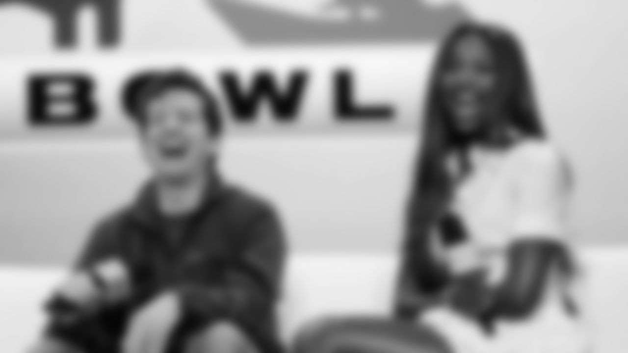 Charlie Puth and Coco Jones answer questions at the Apple Music Halftime Show press conference ahead of the Super Bowl 60 football game on Thursday, February 5, 2026 in San Francisco. (Kathryn Riley/NFL)