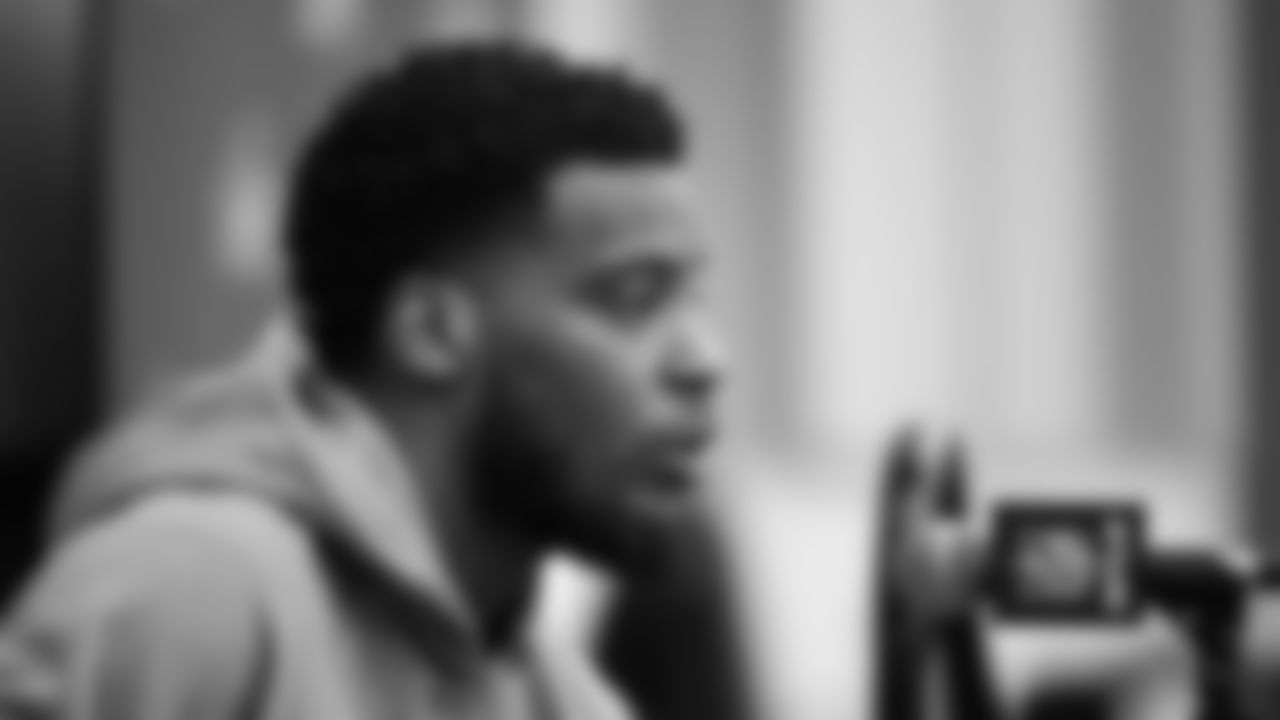 Seahawks cornerback Devon Witherspoon (21) at day one of press conference Media Availability on February 3, 2026.