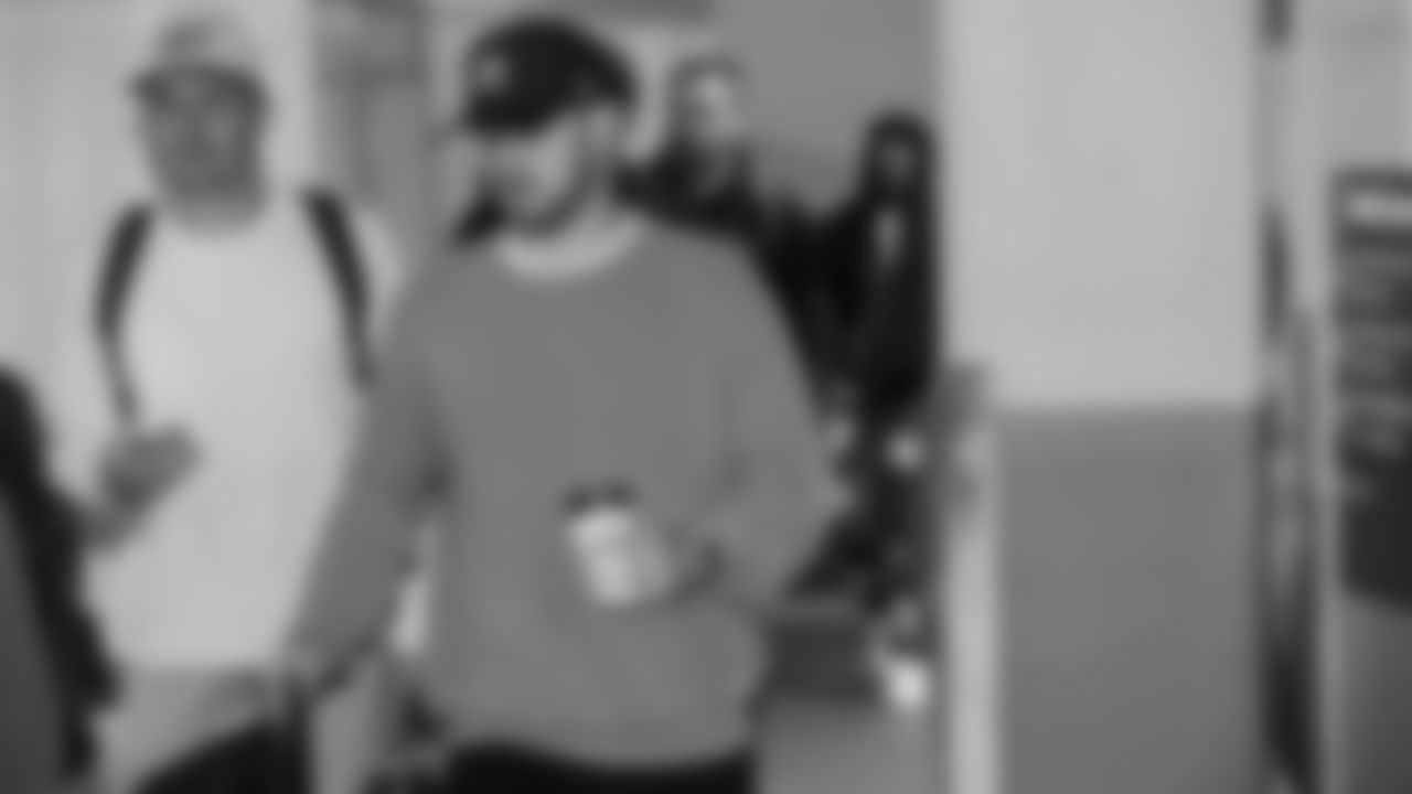 Seahawks quarterback Sam Darnold (14) arrived at Mercedes-Benz Stadium for the Week 14 matchup vs. the Atlanta Falcons.