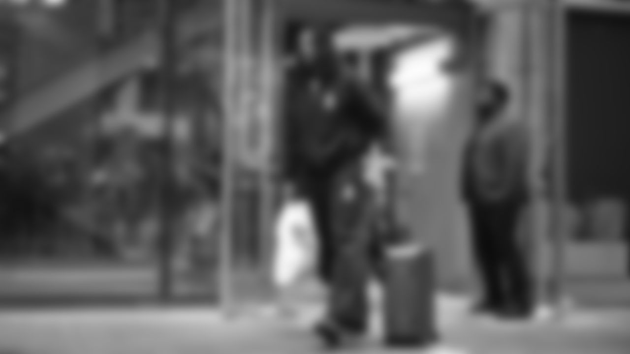 Seahawks cornerback Riq Woolen (27) departed the team hotel for the Week 17 matchup vs. Panthers on December 28, 2025.