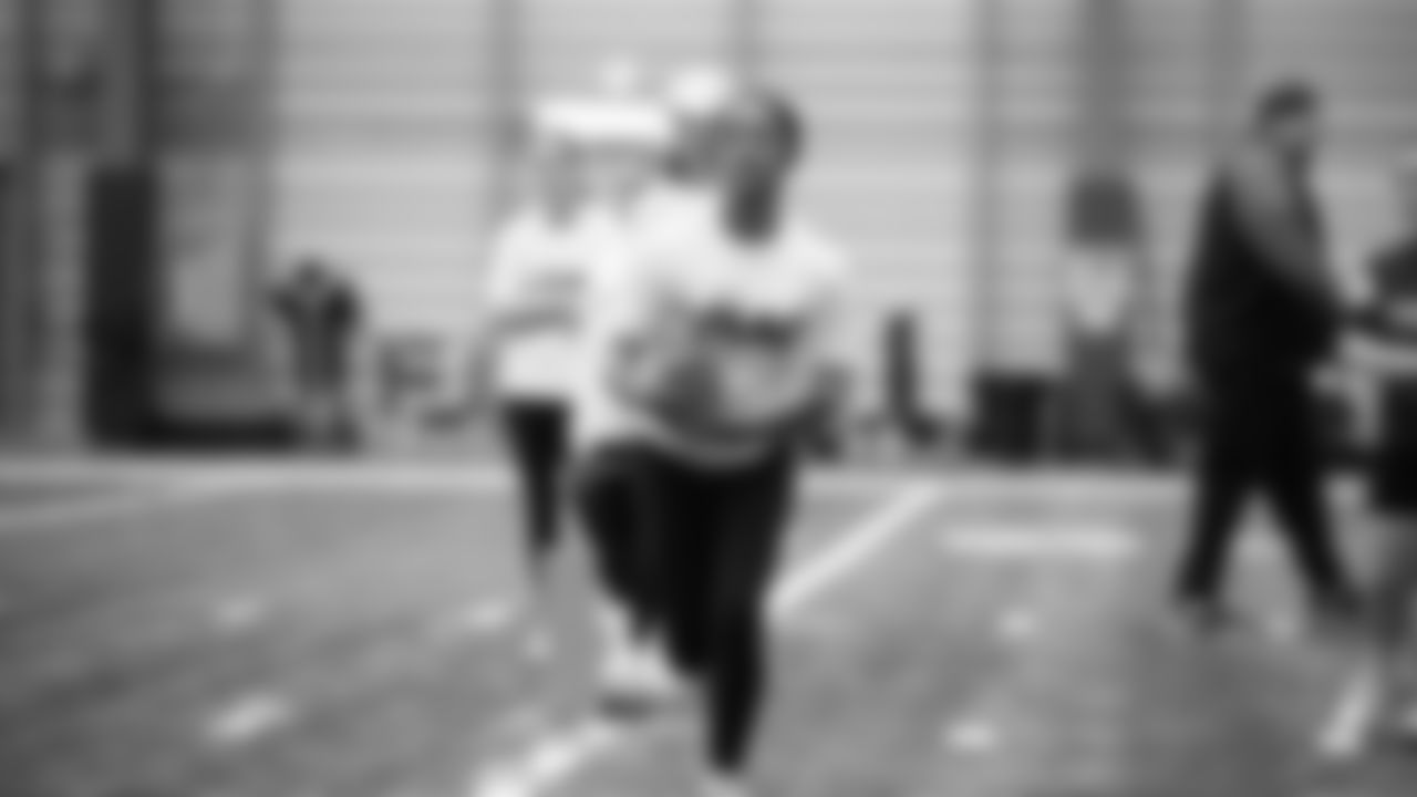 The Seahawks Women's Association packed girls flag kits and hosted a free girls flag football camp at the Seahawks training facility on Saturday, November 8, 2025.