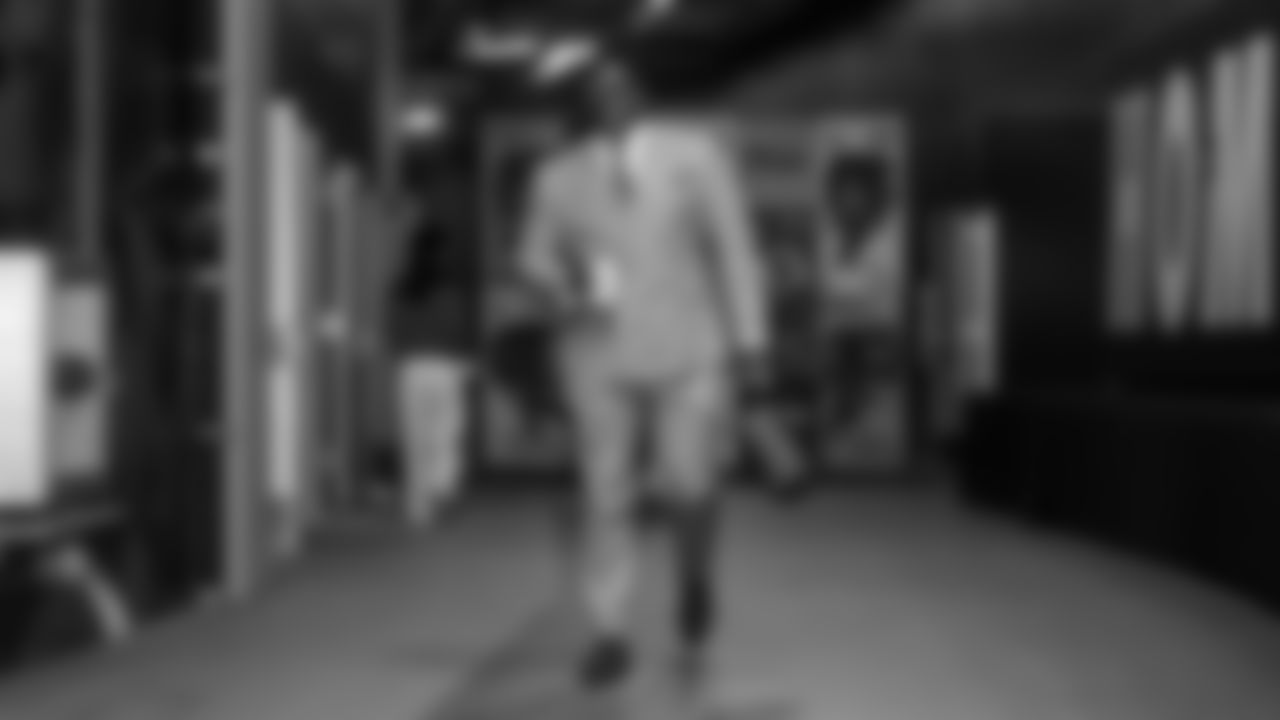 Seahawks center Olu Oluwatimi (55) arrived at Lumen Field for the Week 13 matchup vs. the Minnesota Vikings.