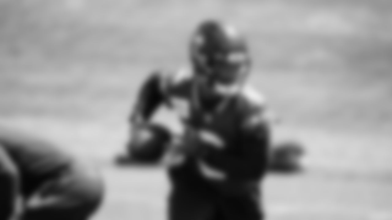Seahawks quarterback Jalen Milroe (6) participated in a workout on day one of OTAs on Tuesday, May 27, 2025 at the Virginia Mason Athletic Center.