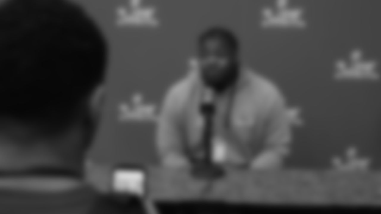 Seahawks defensive tackle Jarran Reed (90) at day one of press conference Media Availability on February 3, 2026.