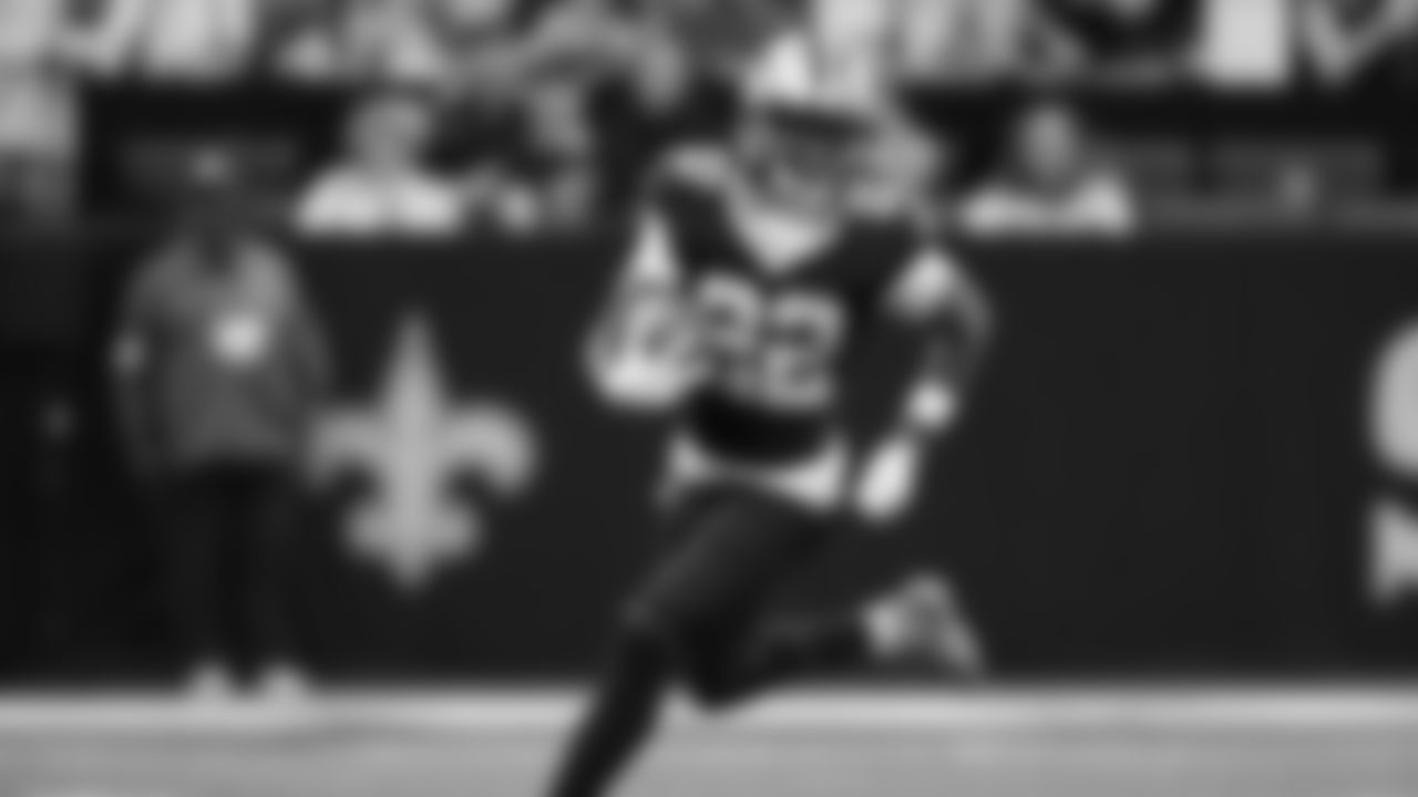 New Orleans Saints' Rashid Shaheed (22) returns a punt against the San Francisco 49ers during the first half of an NFL football game in New Orleans, Sunday, Sept. 14, 2025. (AP Photo/Gerald Herbert)